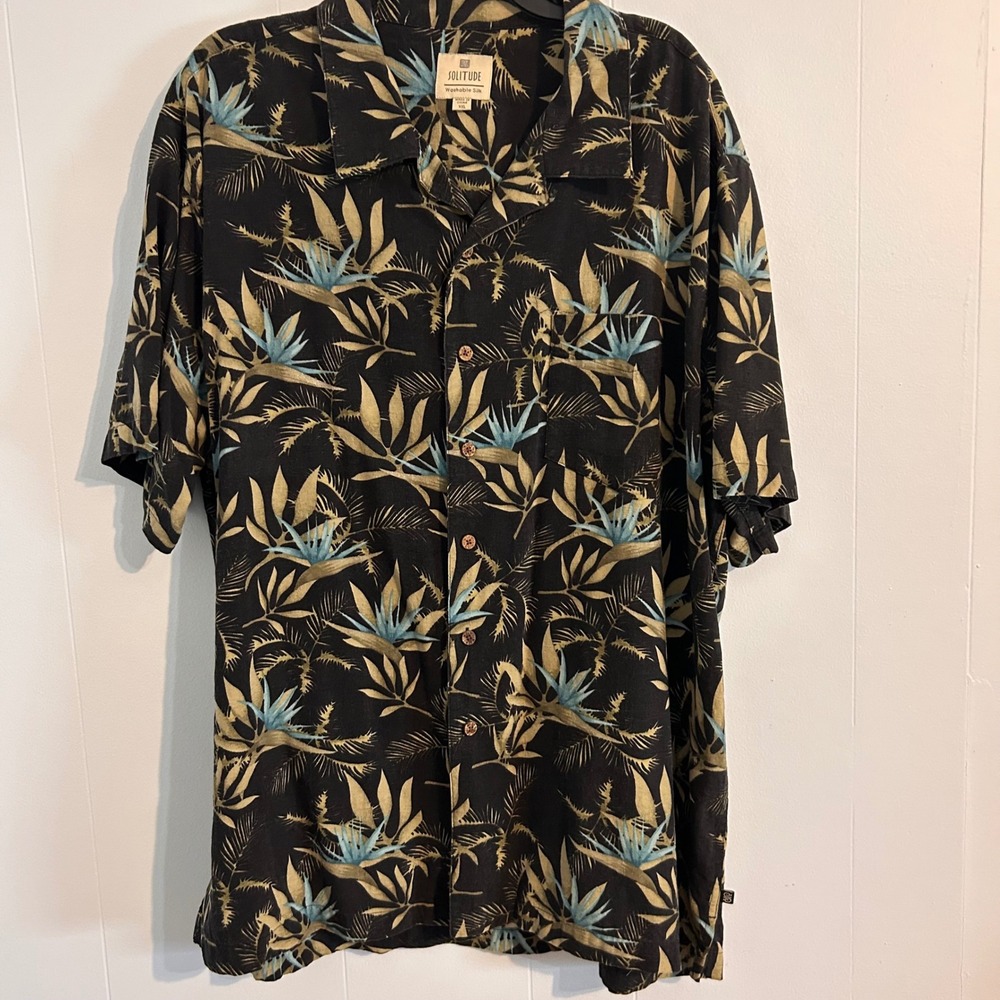 Solitude Washable Silk Mens XXL Tropical Bird of Paradise Hawaiian Shirt Black
